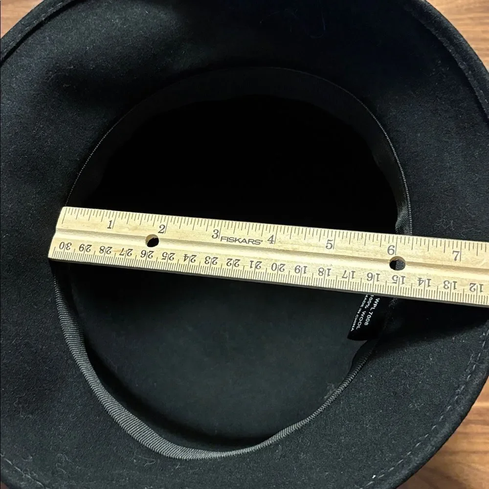 Women's Black Wool Cloche Hat with Flower Trim